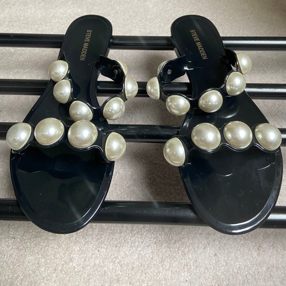 STEVE MADDEN Women Treats Pearl Slide Sandals - NEW NWOB